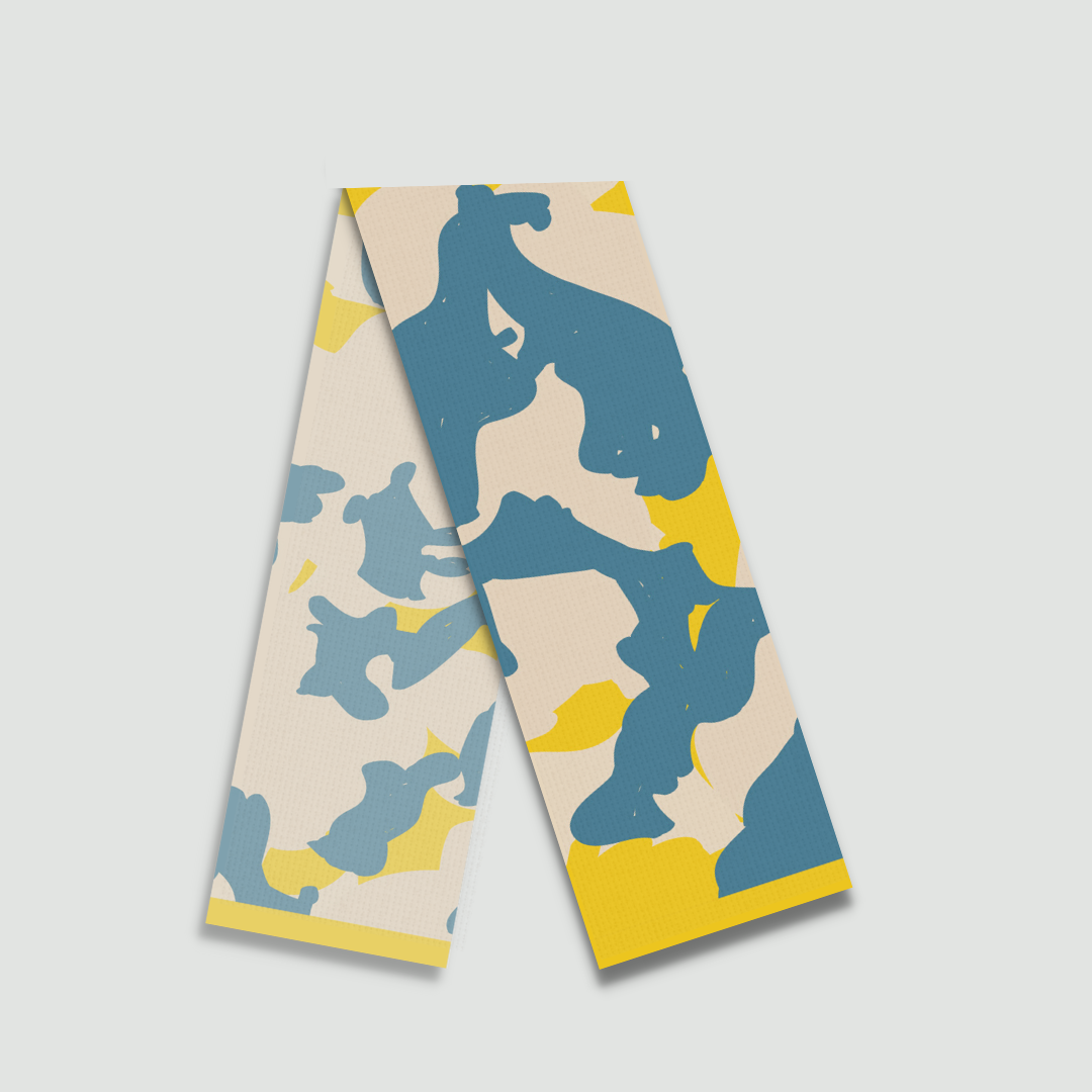 Lemony Blue Meringue stole with blue and yellow abstract pattern displayed in a folded position