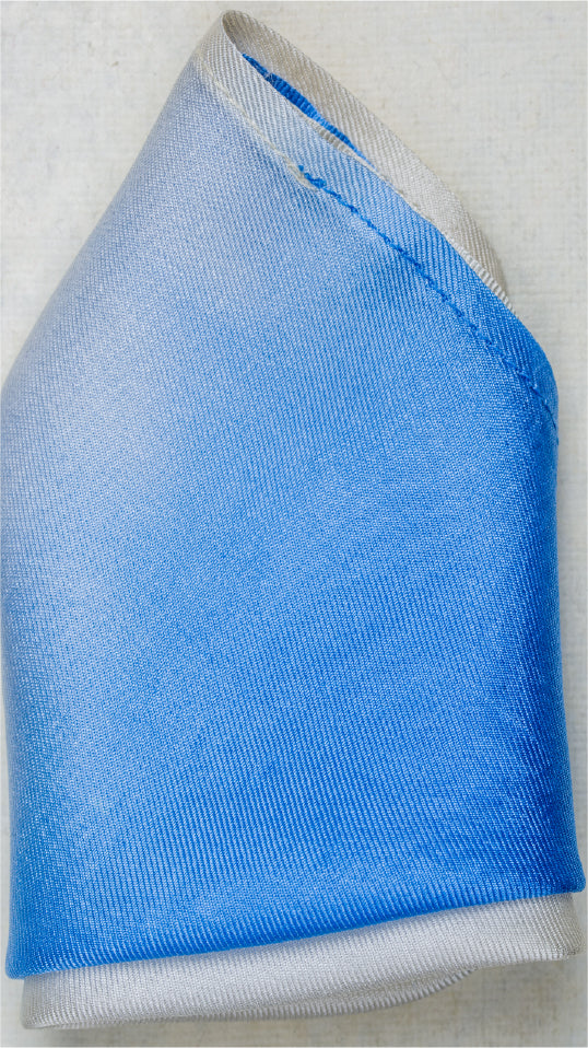 Close-up of Ombre Blue pocket square showing its silk texture