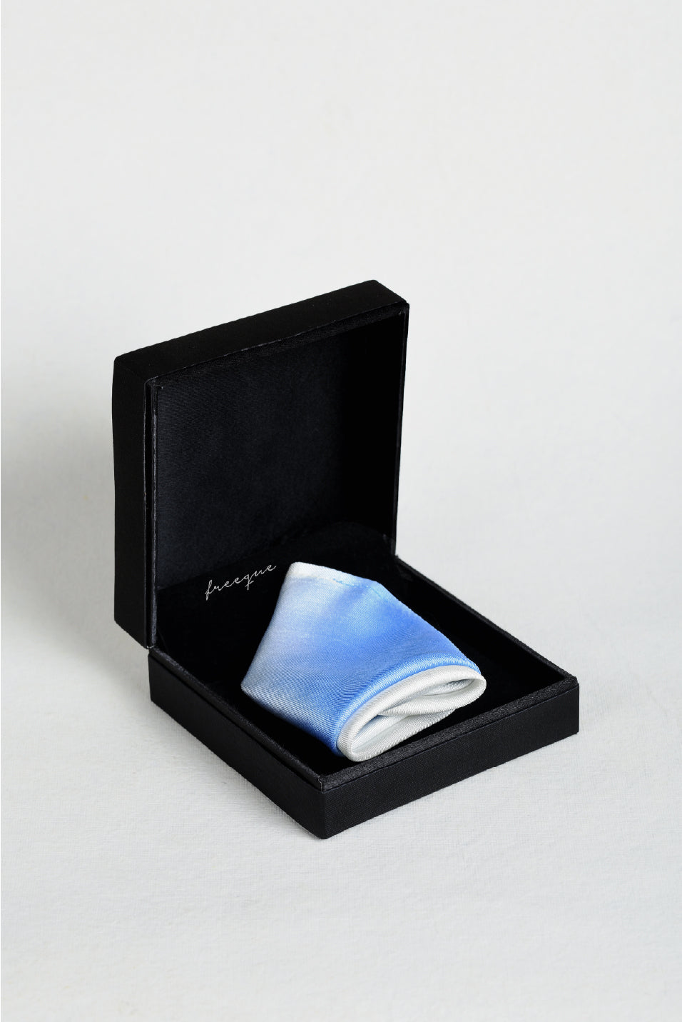 Ombre Blue pocket square in a luxury black gift box